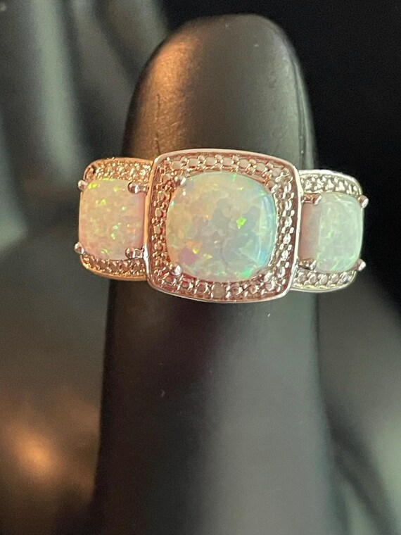 Alluring statement ring"3 fire opals mounted on S… - image 2