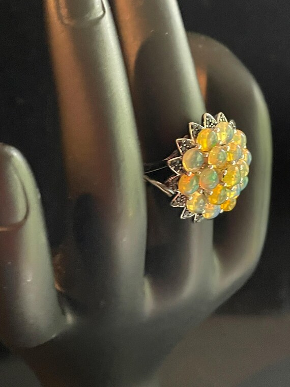 Floral Opal Sterling Silver Statement Ring - Blac… - image 3