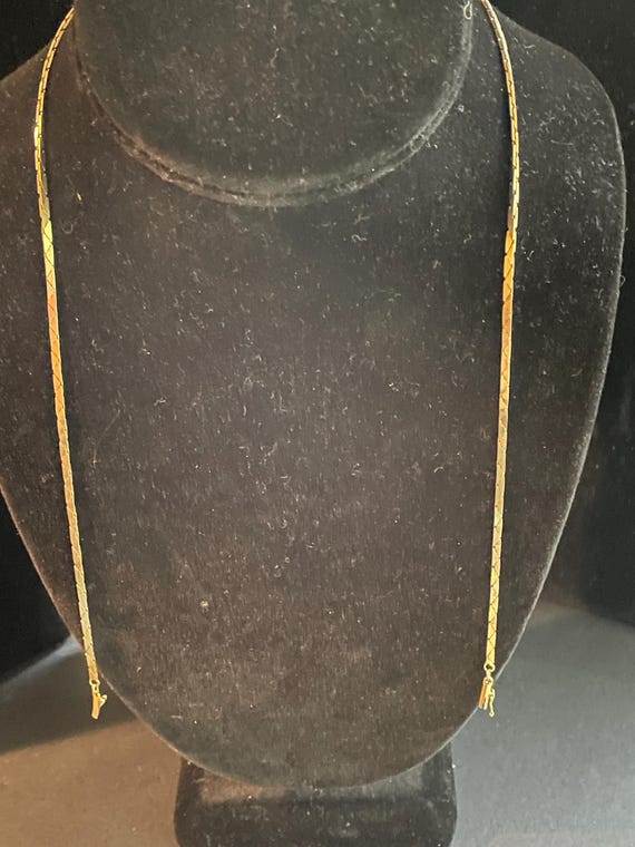 Solid 14Kt flat laying Herringbone Chain 19" long… - image 2