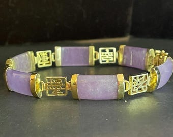 Rare Estate Vintage Sterling Silver with Gold Vermeil Genuine Purple Jade Lavender Jade Ring / Vintage Estate Handmade 14K Gold Bezel  main image 4