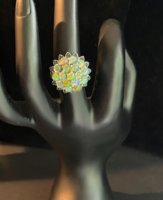 Floral Opal Sterling Silver Statement Ring - Blac… - image 2