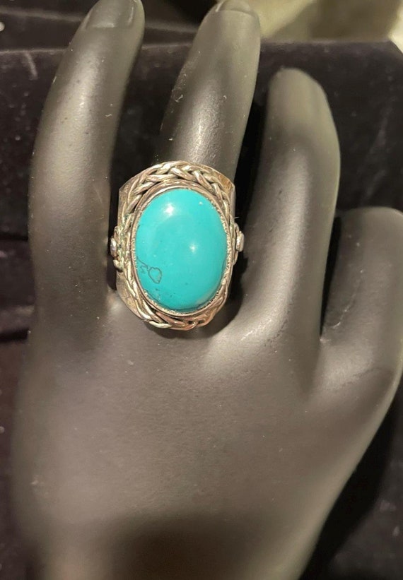 Vintage Turquoise Sterling Silver Statement Ring … - image 1