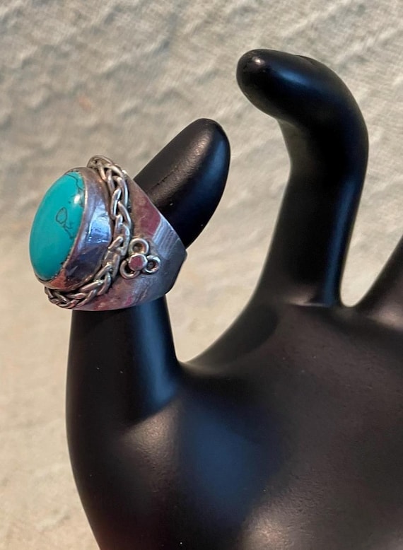 Vintage Turquoise Sterling Silver Statement Ring … - image 2