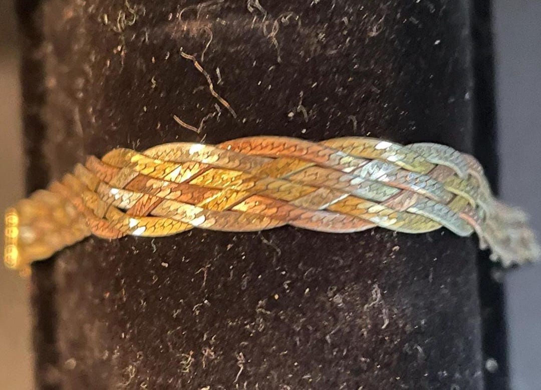 Vintage Tri-color Basket Weave Bracelet Made in Italy 7 