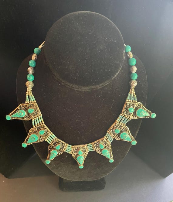 Statement Necklace '' Beaded Turquoise Necklace "… - image 1