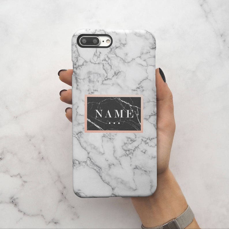 Personalised Customizable Letters Name Iniziali Custom Citazione Nero Geometric Marmo Custodia Protettiva in Plastica Rigida Cover per Samsung Galaxy S7 Case