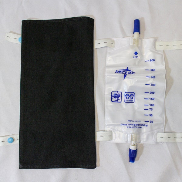 Black Solid Twill Cotton 500mL - 600mL Medline Rusch Uro-Safe Catheter Leg Bag Cover Urine Drainage