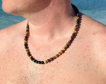 Tigerauge Halskette, Halskette für Männer, Tigerauge Choker, Halskette für Männer, Theraputic Schmuck, Coole Halskette, stilvolle Halskette, Tigerauge Perle