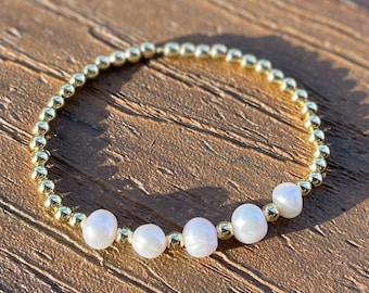 Pearl Bracelet, Gold Pearl Bracelet, Freshwater Pearl Bracelet, 14K Gold Bracelet, Bracelet Gift, Pearl Bracelet, Pearl Jewelry, Pearl Gift