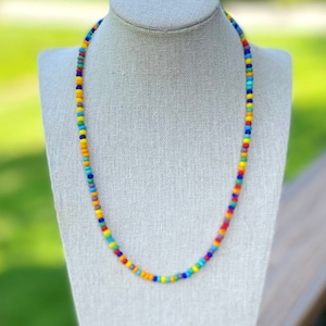 Rainbow Necklace, Colorful Necklace, Rainbow Choker, Colorful Choker, Seed Bead Necklace, Seed Bead Choker, Men&#39;s Beaded Necklace, Mens Gift