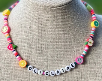 Beaded Name Necklace, Heishi Choker, Kids Jewelry, Clay Bead Necklace, Fruit Necklace, Colorful Name Necklace, Personalized Gift, Kids Gift - Etsy Beaded Name Necklace, Heishi Choker, Kids Jewelry, Clay Bead Necklace, Fruit Necklace, Colorful Name Necklace, Personalized Gift, Kids Gift - Etsy