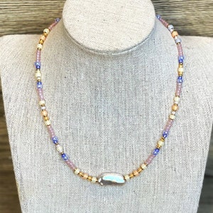 Pearl Necklace, Necklace Gift, Dainty Bead and Pearl, Seed Bead and Pearl,  Baroque Pearl , Beautiful pearl necklace, Gift for her, Mom Gift