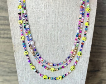Happy Necklace, Rainbow Jewelry,  Hippie Necklace, Best Gift for Kids, Funky Jewelry, Festival Necklace, Funky Smiley Neckace, Y2K Choker