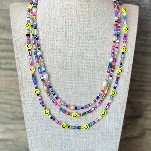 Happy Necklace, Rainbow Jewelry,  Hippie Necklace, Best Gift for Kids, Funky Jewelry, Festival Necklace, Funky Smiley Neckace, Y2K Choker