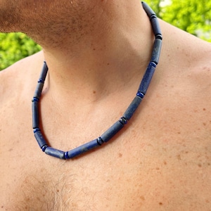 Lapis Lazuli Halskette, Blaue Edelstein Halskette, Edelstein Halskette, Boho Halskette, Herren Perlen Halskette, Surfer Halskette, Herren Boho Halskette