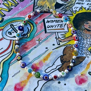 Harry Styles Necklace, Eliou, Millefiori Pearl, Freshwater Pearl Necklace, Millefiori Necklace, Eliou Necklace, Glass Bead Necklace