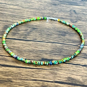 Heishi Necklace, Jasper Beaded Necklace, Beach Jewelry, Small Stone Choker, Surfer Necklace, Gemstone, Green Stone Necklace, Natural Jasper