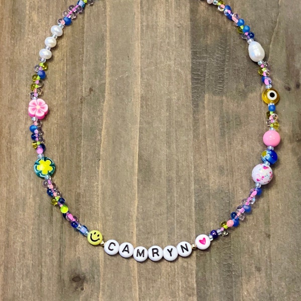 Funky Random Bead Necklace, Trendy Beaded Necklace, Custom Jewelry, Funky Necklace Choker, Coolest Gift, 90s inspired, Ian Charms, Kid Gift