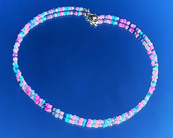 beaded choker in sparkly pink or blue beaded fabric new beaded choker in sparkly pink or blue beaded fabric new