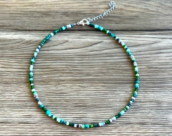 Bohemian beaded choker, Dainty beaded choker, Dainty beaded necklace, whimsical beaded necklace, Beaded necklace gift, Green dainty choker