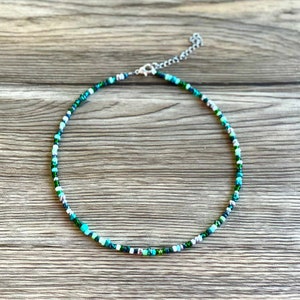 Bohemian beaded choker, Dainty beaded choker, Dainty beaded necklace, whimsical beaded necklace, Beaded necklace gift, Green dainty choker image 1