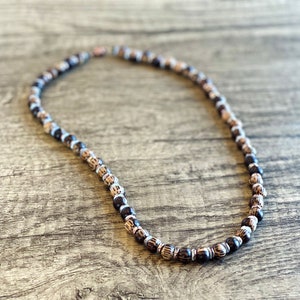Wood Bead Necklace, Surfer Necklace, Tigers Eye, Coco Bead, Summer Necklace, BF Gift, Mens Beach Necklace, Gift for him, Mens Brown Necklace