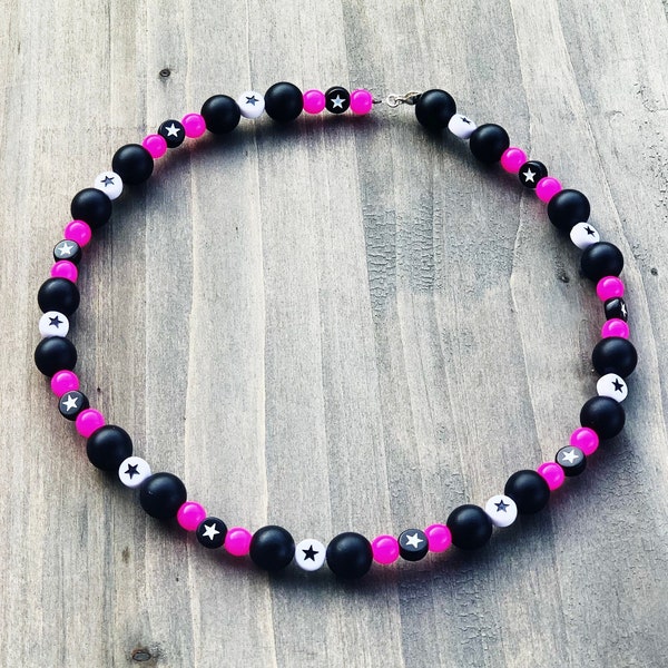 Trendy beaded necklace, Teen choker, VSCO girl, Tik Tok jewelry, Y2k accessories, 90s inspired, Chunky beaded, Hot Pink beaded jewelry, Y2k