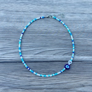 Evil Eye Necklace, Personalized Necklace, Beaded Name Necklace, Seed Bead Necklace, Seed Bead Choker, Evil Eye Choker, Initial Bead Necklace