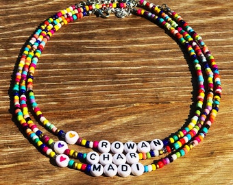 Rainbow beaded name necklace, Toddler name necklace, Colorful name necklace, Kids name necklace, Little girls name necklace, Kids JEWELRY