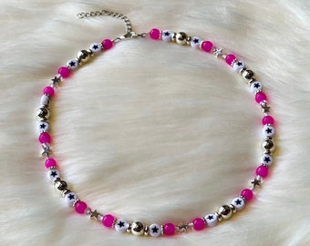 Funky beaded necklace, egirls  necklace, Chunky bead necklace, Hot pink y2k necklace, cool punk necklace, indie y2k necklace, y2k necklace