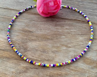 Rainbow Beaded Choker, Cute indie choker, Boho Style, Cute boho necklace, Tiny Seed bead necklace, Beach necklace, y2k Choker, 90s Style