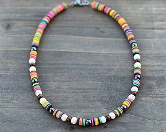 Funight Collana Surf Surfista Coco Etnico Legno Perle Di Coco Girocollo Tribale Ciondolo Uomo Donna Bambino Nero Bianco, Legno, Perla - Foto 10