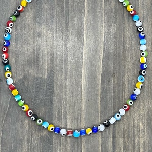 Colorful Evil Eye Necklace, Glass bead choker,  Evil Eye Jewelry, Protection Necklace, Hamsa Choker, Trendy Gift, Mens Beaded Necklace
