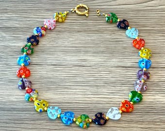 Glass Beaded Heart Necklace, Millefiori Necklace, Harry
