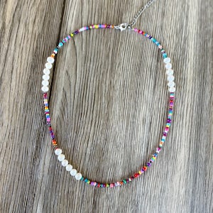 Colorful pearl necklace, Seed Bead necklace, Beach necklace,  Surfer Necklace, y2k choker, Trendy Jewelry, Best Bday Gift, Y2K Necklace