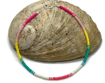 Heishi Halskette, Zierliche Strand Halskette, Heishi Strand Choker, Heishi Perlen Halskette, Strand Sommer Schmuck, Strand Halskette, Surfer Schmuck