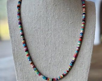 Heishi Necklace, Colorful bead necklace, Rainbow Beaded Necklace, Surfer Necklace, Surf Necklace, Puka Shell Necklace, Mens Surf Necklace