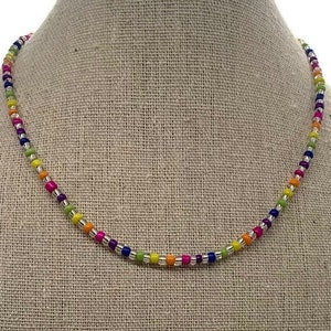 Multi- Color Seed Bead necklace,  Colorful beaded choker, y2k beaded choker, Simple multi color necklace, dainty rainbow choker, y2k choker