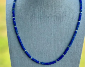 Stone Heishi Necklace, Jasper Lapis Necklace, Blue Gemstone, Blue Heishi Necklace, Lapis Heishi Necklace, Jasper Necklace, Healing Gift