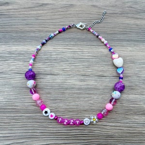 Girls Name Necklace, Beaded Name Necklace, Little Girls Gift, Gift for Little Girl, Pink Purple Necklace, Princess Necklace, Name Necklace