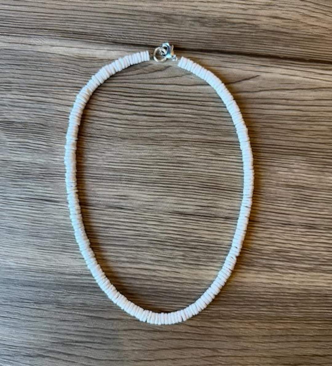 White Puka Shell Necklace, White Heishi Necklace, Puka Shell