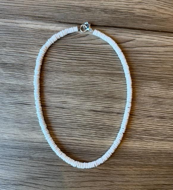 White Puka Shell Necklace, White Heishi Necklace, Puka Shell