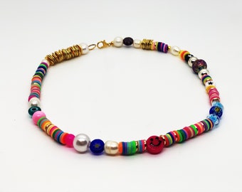Edgy y2k necklace, y2k choker, y2k Fun bead choker, Colorful y2k choker,  Colorful fun beaded necklace, 90s inspired y2k choker, teen choker