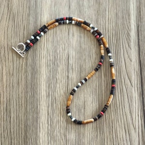 Mens Tribal Necklace, Surf Necklace, Boho Necklace, Heishi Necklace, Boho Necklace, Mens Beaded Necklace, Tigers Eye Necklace, Coconut bead