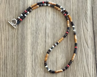 Mens Tribal Necklace, Surf Necklace, Boho Necklace, Heishi Necklace, Boho Necklace, Mens Beaded Necklace, Tigers Eye Necklace, Coconut bead