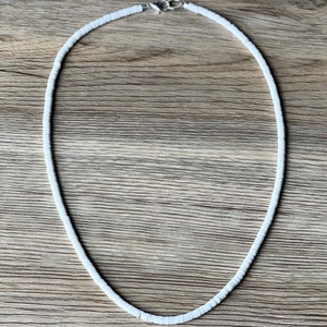White Surfer Necklace, White Heishi Necklace, Heishi Necklace, Beach Necklace, Vinyl Heishi, Classic Surfer Necklace, Summer Necklace