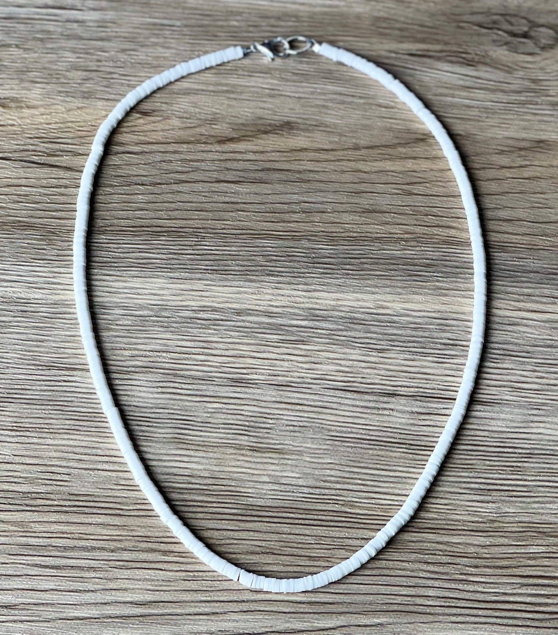 White Surfer Necklace, White Heishi Necklace, Heishi Necklace, Beach Necklace, Vinyl Heishi, Classic Surfer Necklace, Summer Necklace