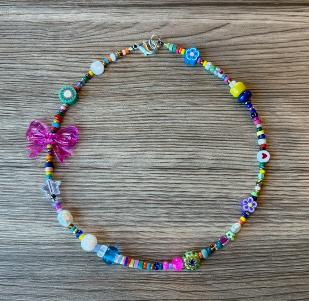 Rainbow Rhinestone Chunky Egg Bead Necklace – Fashionably, BBK!
