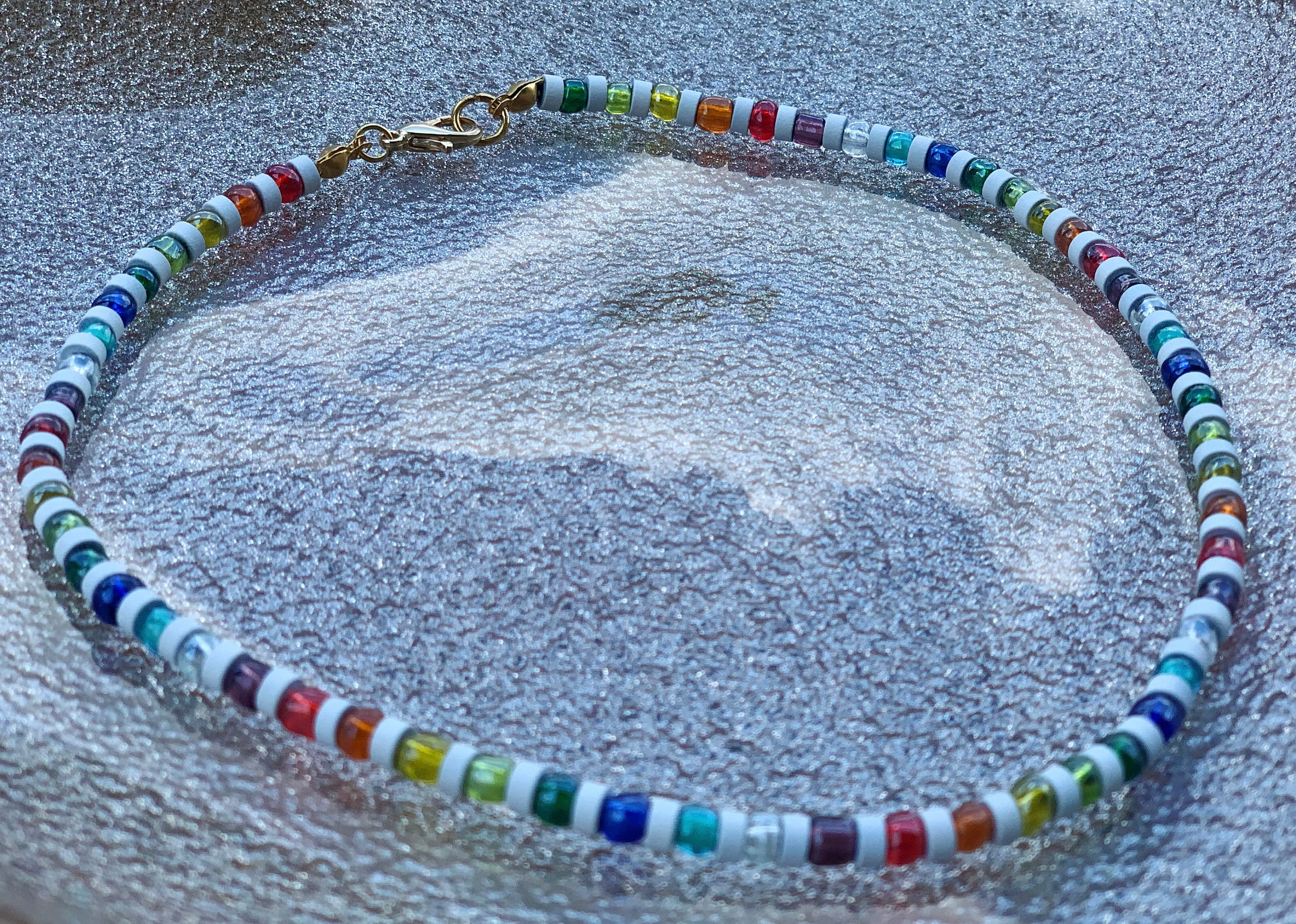 Rainbow beaded daisy chain necklace, Colorful seed bead choker, Trendy  necklace | eBay