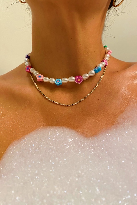 Flower Power Necklace Teen Indie Choker beaded Name Necklace